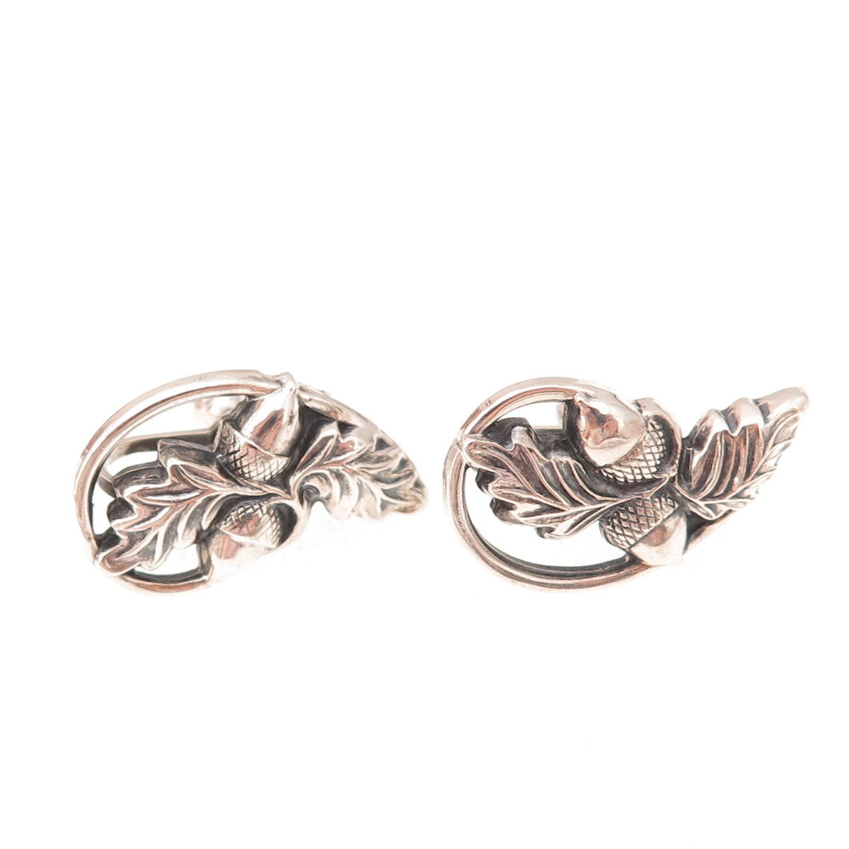 925 Sterling Silver Antique Art Deco Acorn Oxidized Screw Back Earrings