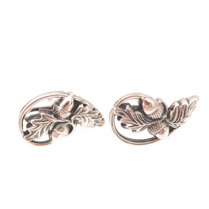 925 Sterling Silver Antique Art Deco Acorn Oxidized Screw Back Earrings