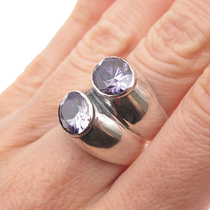 925 Sterling Silver Vintage Lavender C Z Modernist Oxidized Ring Size 6.25