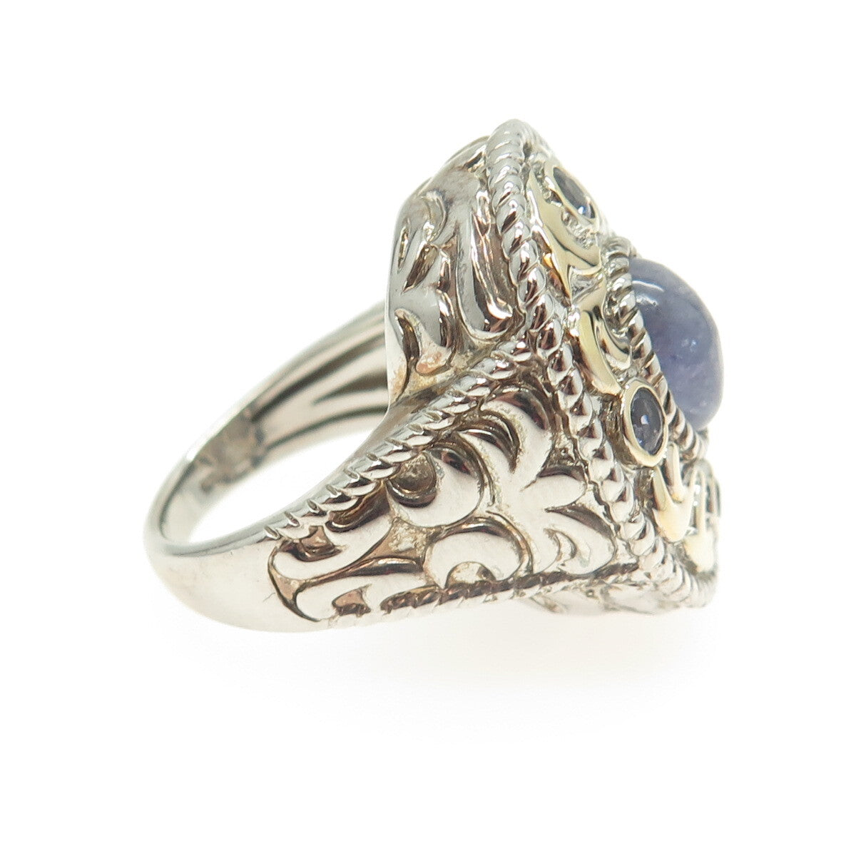 MICHELLE ALBALA 925 Sterling Silver 2-Tone Real Tanzanite Ring Size 6.25
