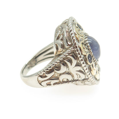 MICHELLE ALBALA 925 Sterling Silver 2-Tone Real Tanzanite Ring Size 6.25