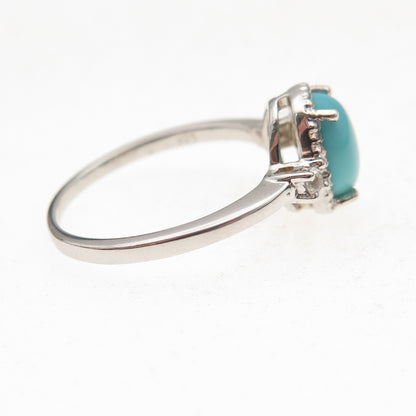 925 Sterling Silver Real Sleeping Beauty Turquoise & White Topaz Ring Size 8