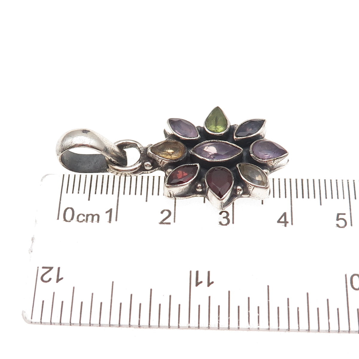 925 Sterling Silver Vintage Real Amethyst Garnet Peridot Citrine Iolite Pendant