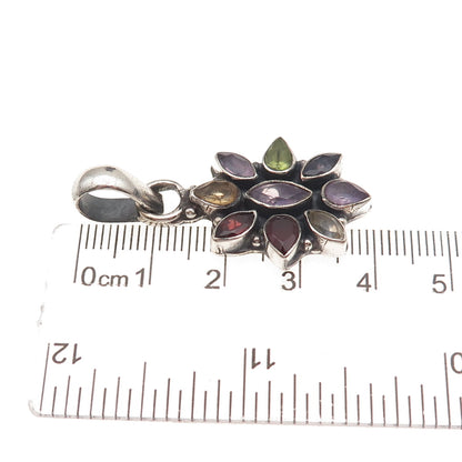 925 Sterling Silver Vintage Real Amethyst Garnet Peridot Citrine Iolite Pendant