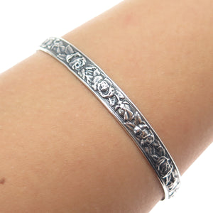 MICHELE 925 Sterling Silver Antique Art Deco Floral Scroll Bangle Bracelet 8"