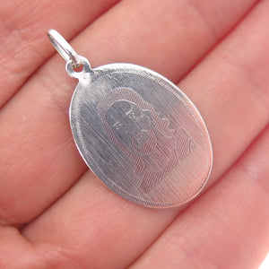 925 Sterling Silver Vintage Engraved Jesus Oval Tag Charm Pendant