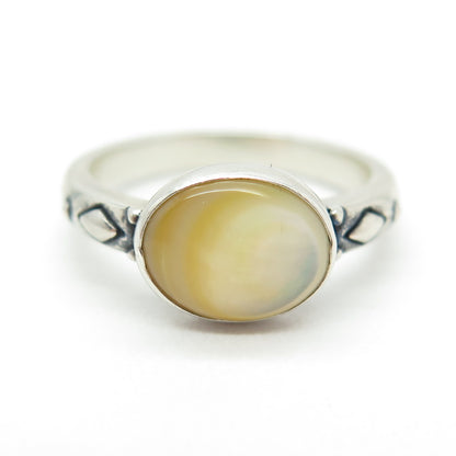 CAROLYN POLLACK 925 Sterling Silver Vintage Real Mother-of-Pearl Ring Size 7.25