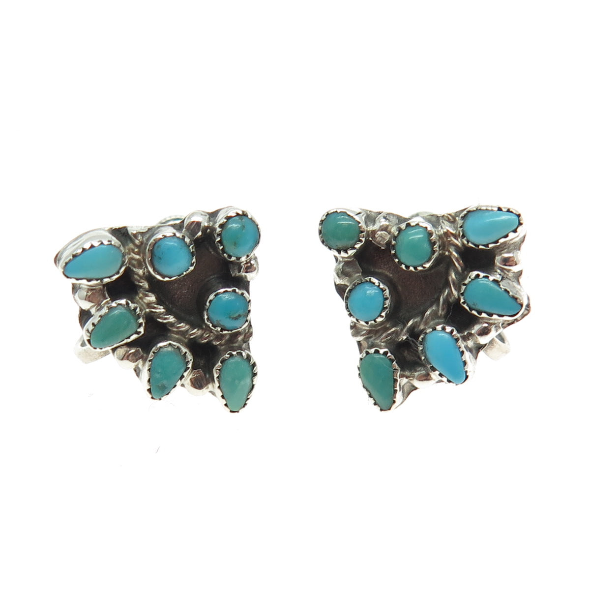 Old Pawn Sterling Silver Southwestern Turquoise Snake Eye Screw Back Earrings