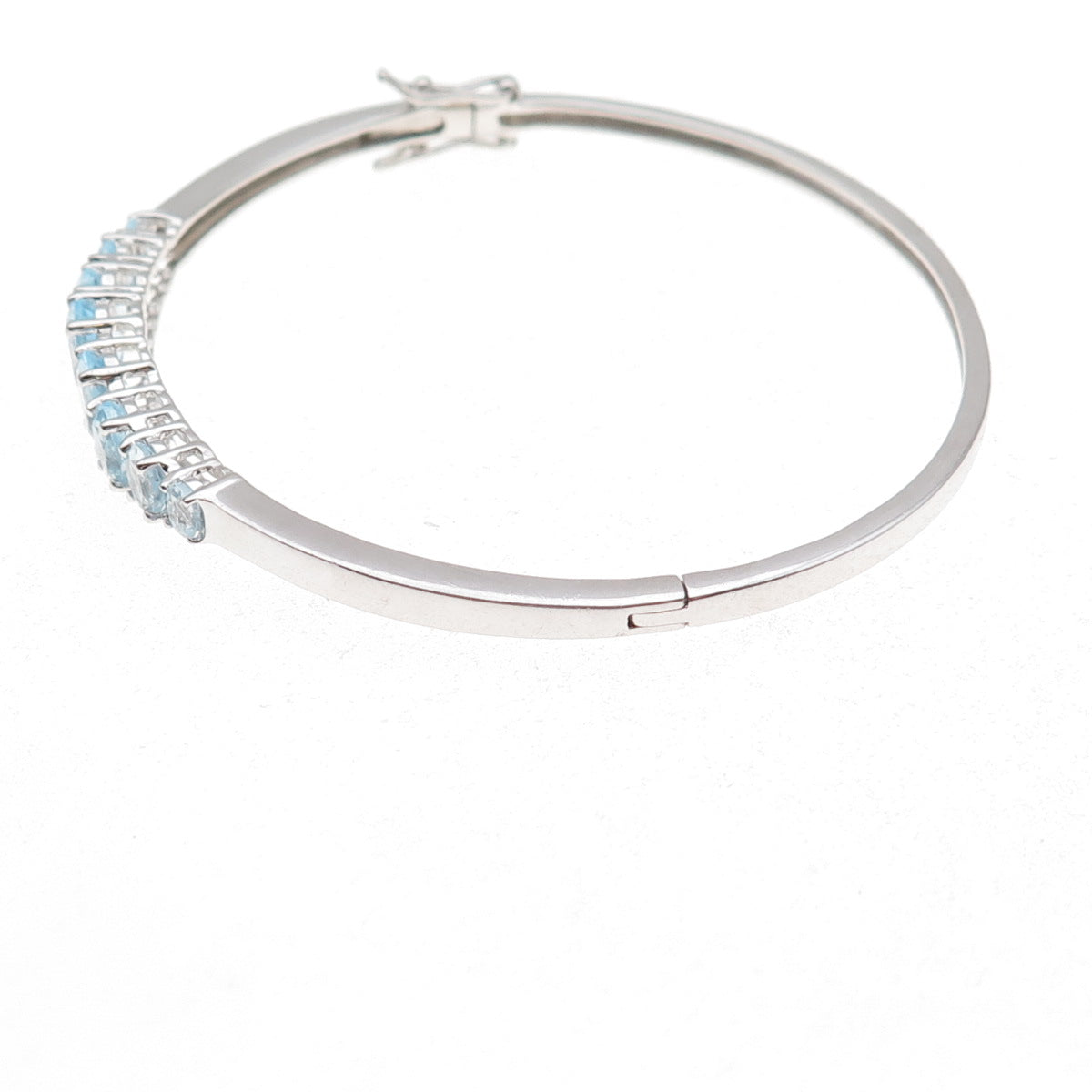 Han 925 Sterling Silver Real Graduated Blue Topaz Bangle Bracelet 7.25"
