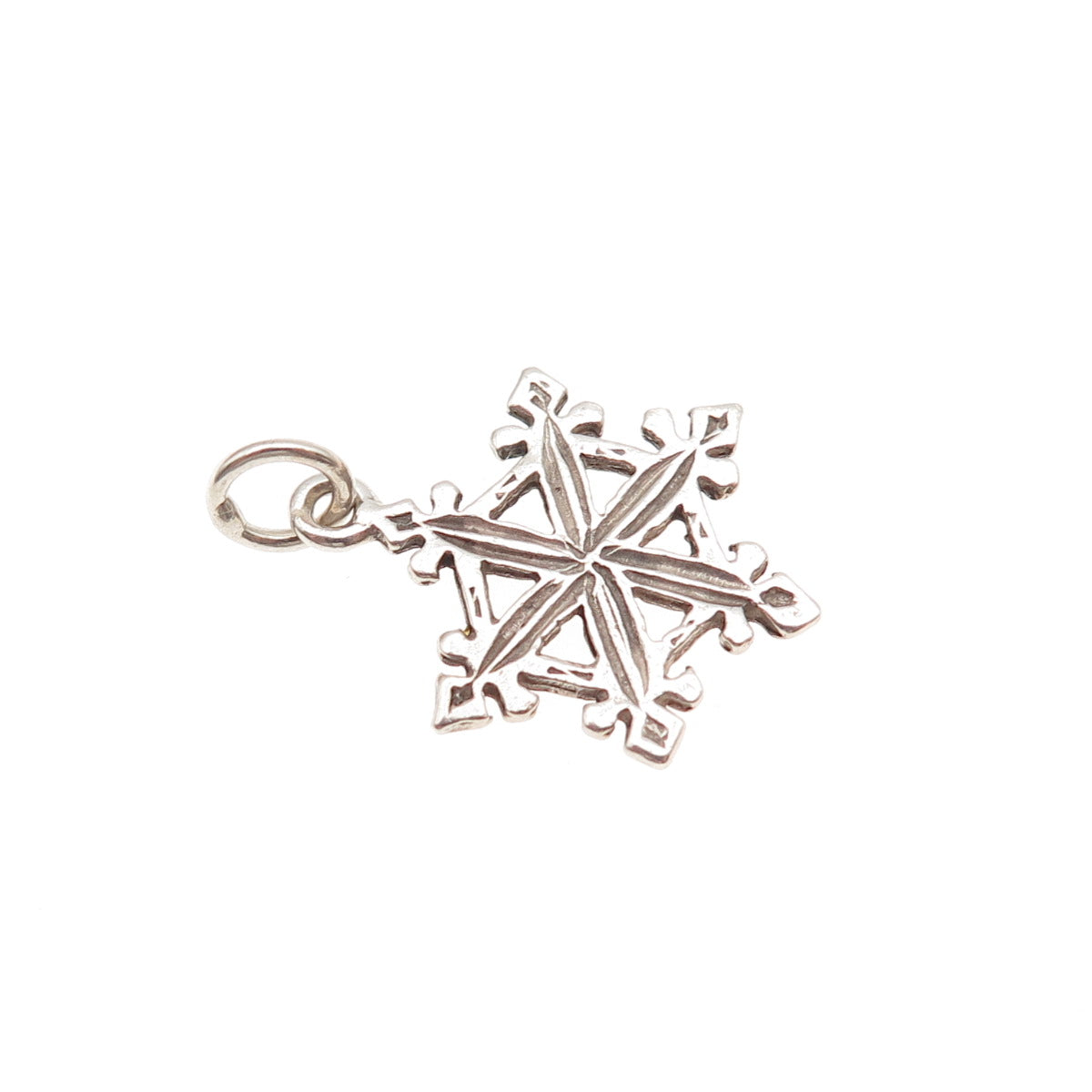 925 Sterling Silver Vintage Snowflake Oxidized Mini Charm Pendant