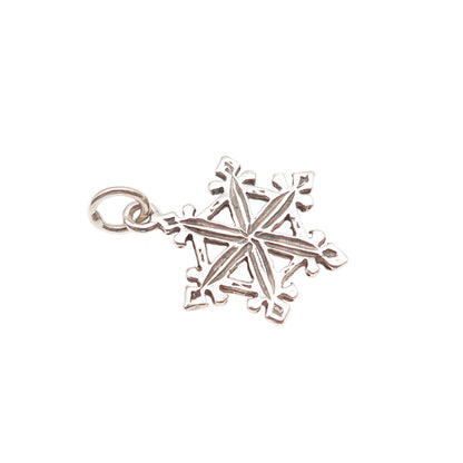 925 Sterling Silver Vintage Snowflake Oxidized Mini Charm Pendant