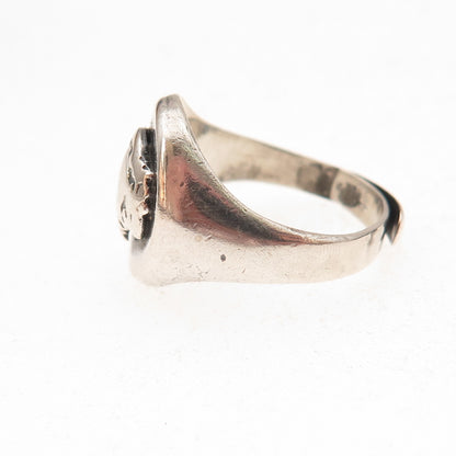 925 Sterling Silver Antique Art Deco Coat of Arms Adjustable Signet Ring Size 6