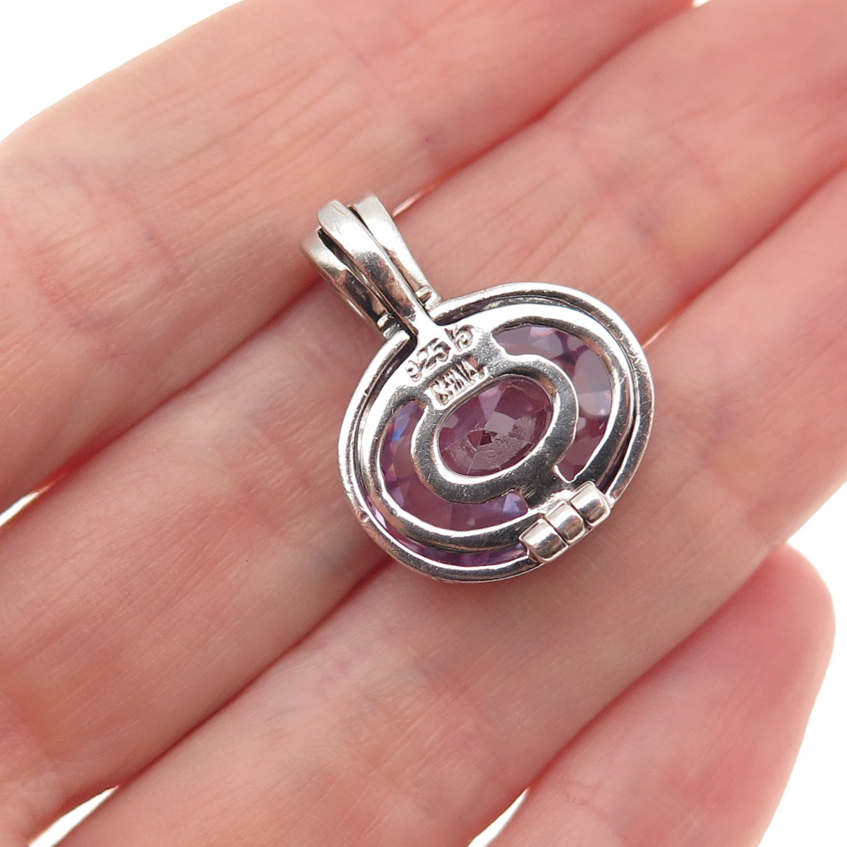 Ken Craft 925 Sterling Real Diamond Accent Lavender C Z Interchangeable Pendant