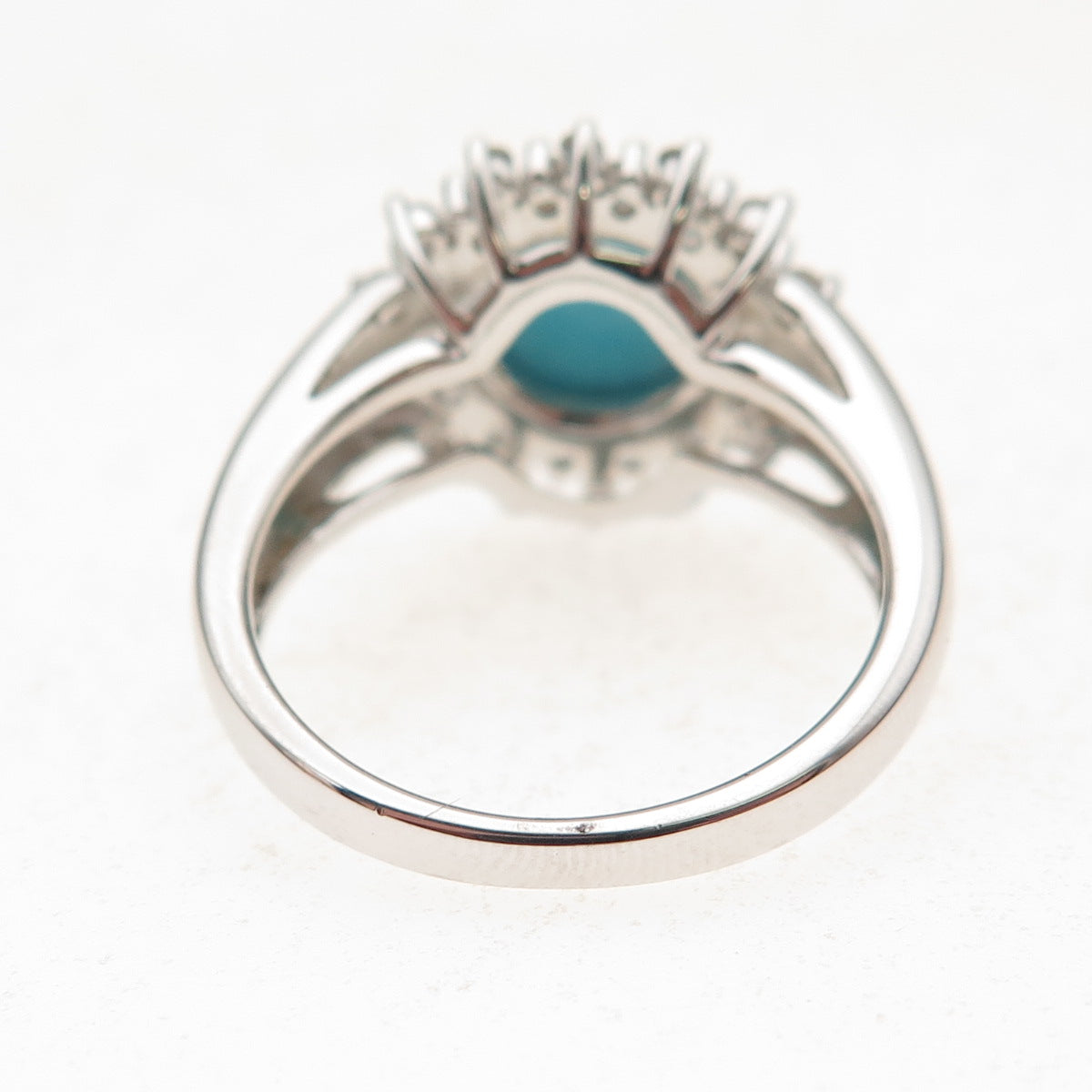 925 Sterling Silver Real Turquoise & White Topaz Floral Ring Size 8.25