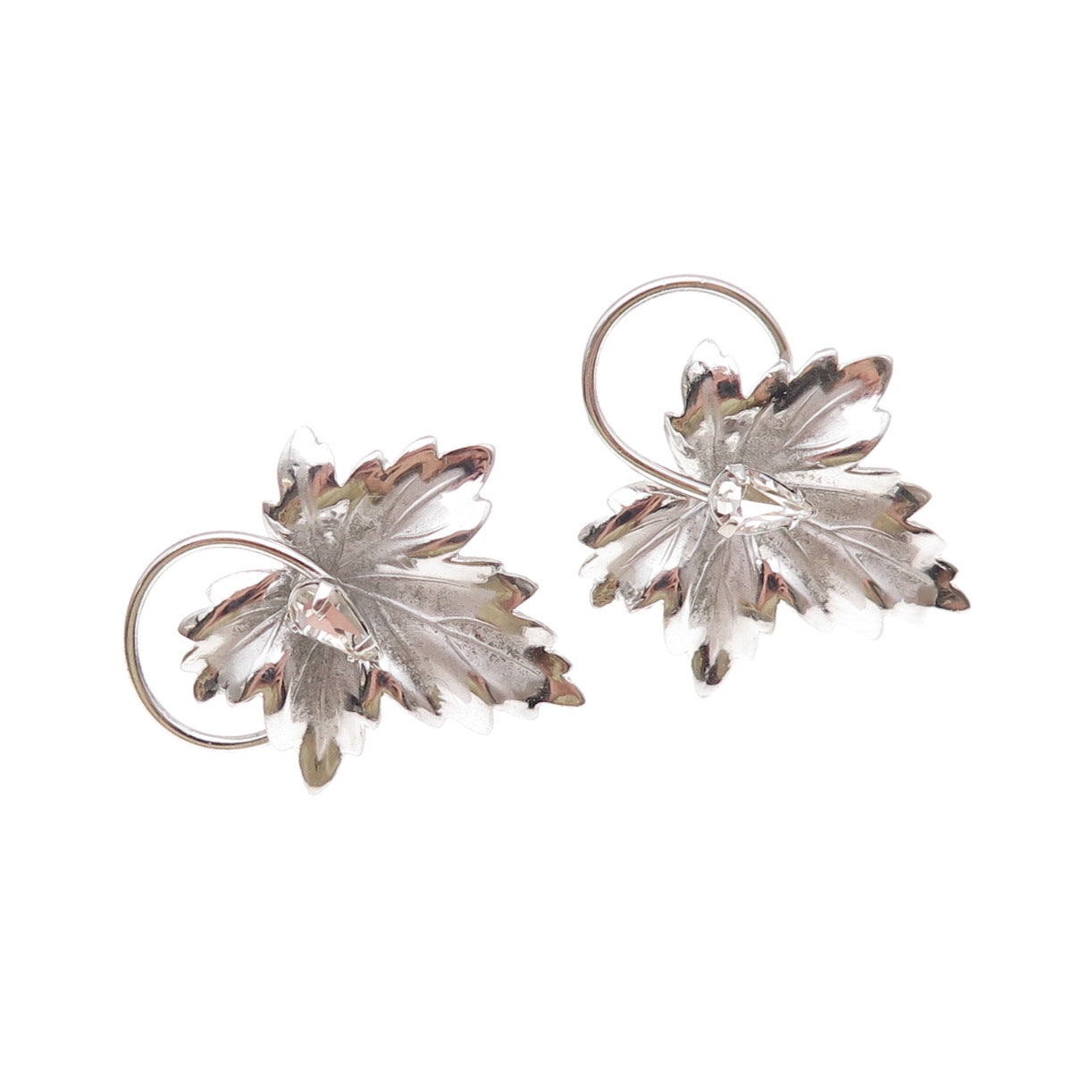 Carl Art Sterling Silver Antique Art Deco Rhinestone Floral Screw Back Earrings