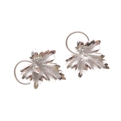 Carl Art Sterling Silver Antique Art Deco Rhinestone Floral Screw Back Earrings