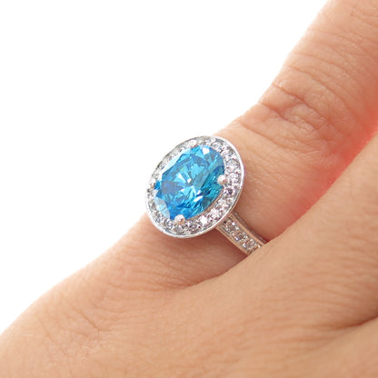 925 Sterling Silver Blue & White C Z Ring Size 5.25