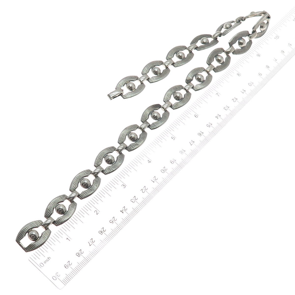 DANECRAFT 925 Sterling Silver Antique Art Deco Beaded Panel Chain Necklace 16"