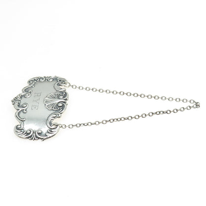 925 Sterling Silver Antique Art Deco "Rye" Bottle Tag 6"