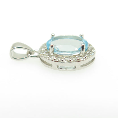 HAN 925 Sterling Silver Real Round & Oval-Cut White & Blue Topaz Pendant