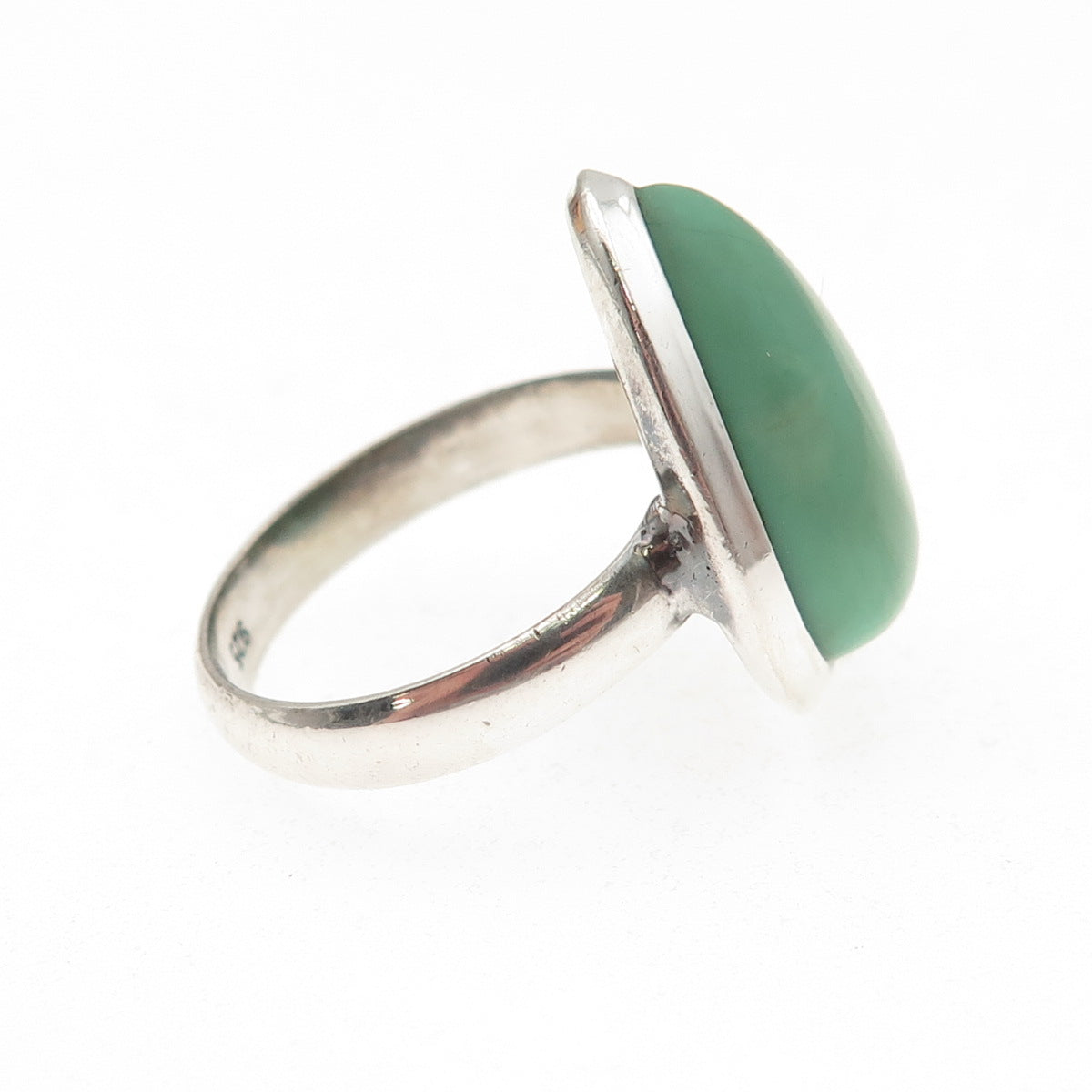 925 Sterling Silver Vintage Real Pear-Cut Chrysoprase Ring Size 8.5