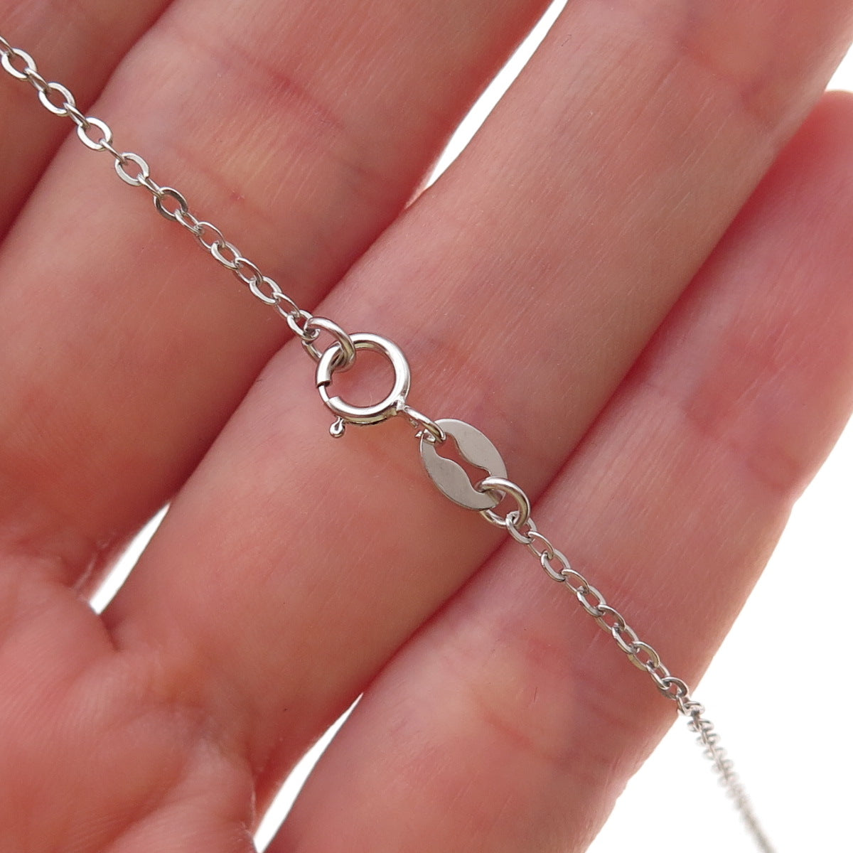 925 Sterling Silver Real Cat's Eye & C Z Cable Chain Necklace 18"