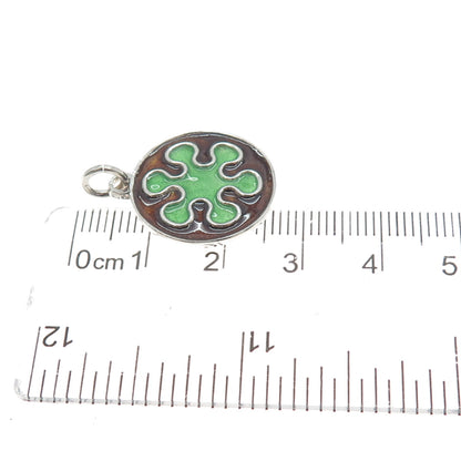 925 Sterling Silver Vintage Enamel Splash Flower Charm Pendant