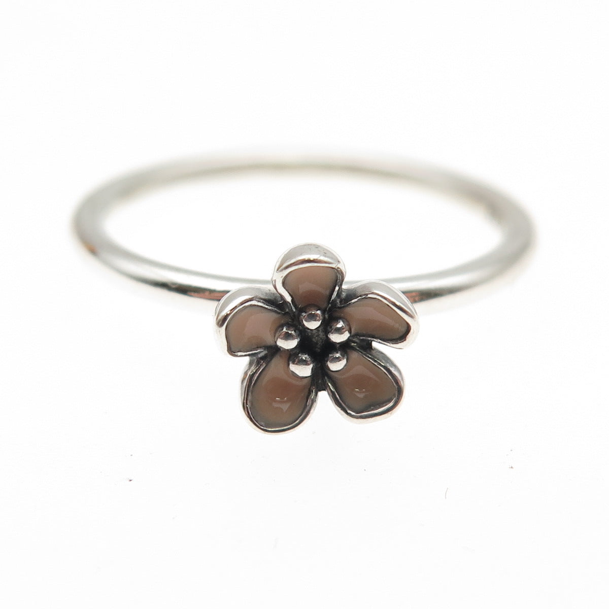 PANDORA 925 Sterling Silver Enamel Cherry Blossom Ring Size 9