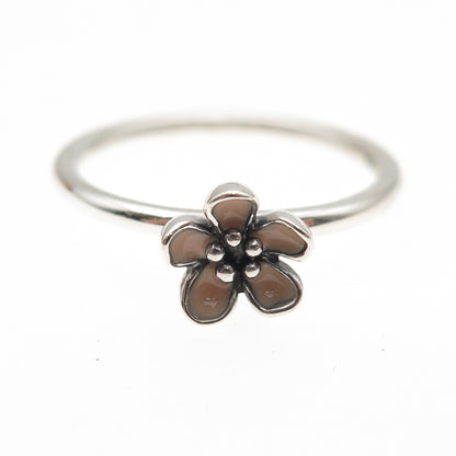 PANDORA 925 Sterling Silver Enamel Cherry Blossom Ring Size 9