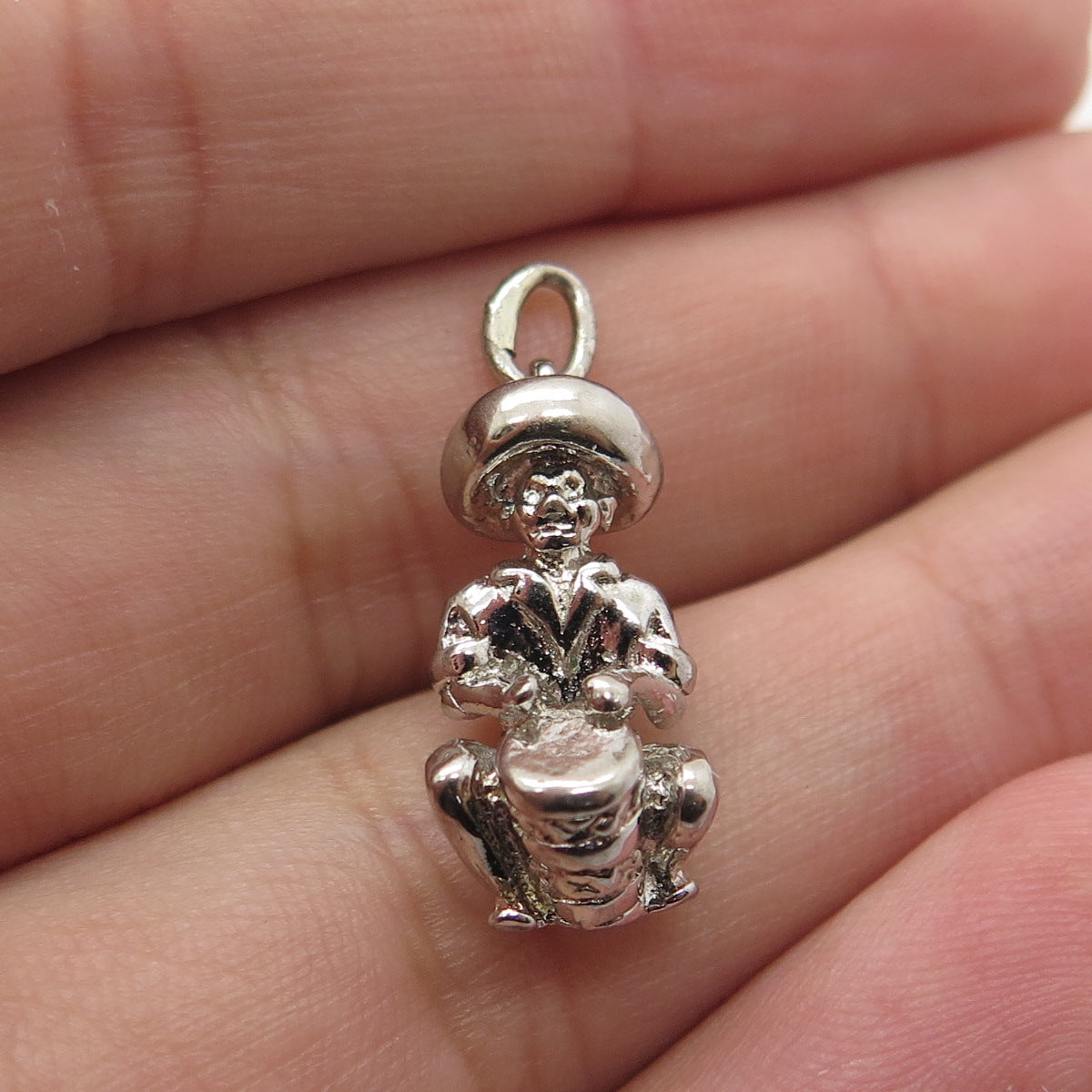 S/S 925 Sterling Silver Vintage Mexican Drummer 3D Charm Pendant