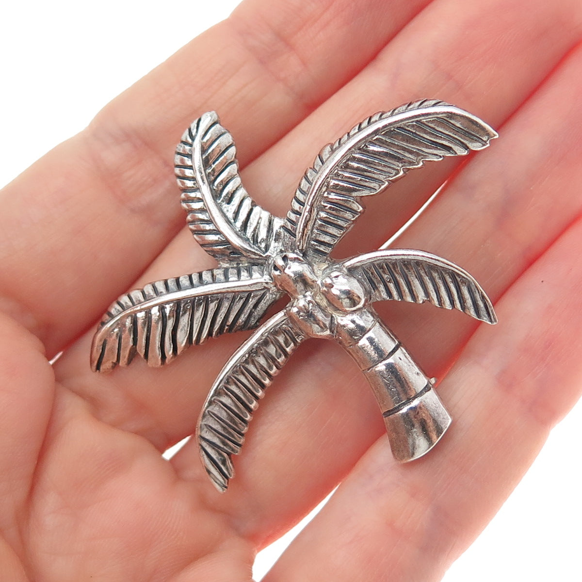 925 Sterling Silver Vintage Coconut Palm Tree Oxidized Pin Brooch