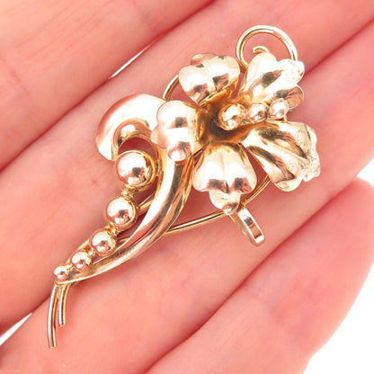 925 Sterling Silver 1/20 12K Gold Filled Vintage Orchid Pin Brooch / Pendant