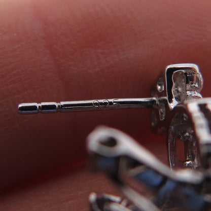 925 Sterling Silver Lab-Created Ruby & C Z Dangle Omega Back Earrings