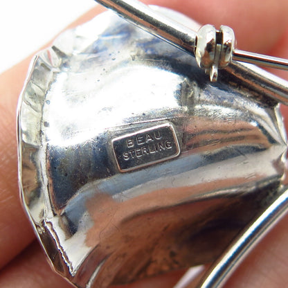 925 Sterling Silver Vintage BEAU Leaf Floral Pin Brooch