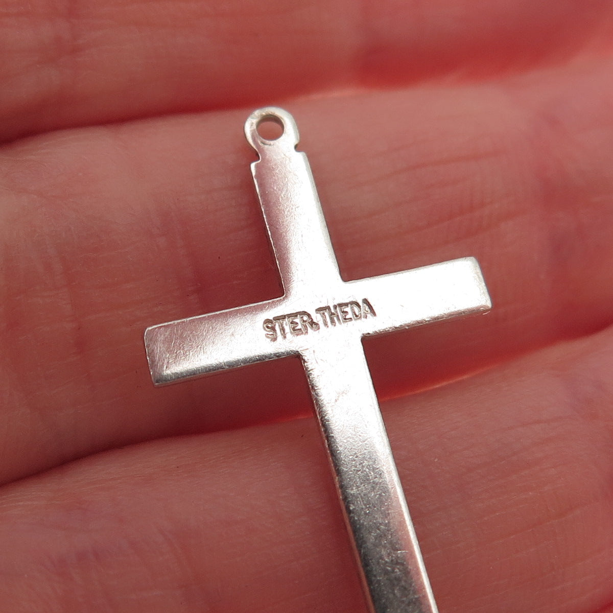 Theda 925 Sterling Silver Antique Art Deco Cross Oxidized Charm Pendant
