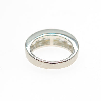 925 Sterling Silver Vintage Princess-Cut C Z Half Eternity Ring Size 5