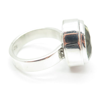 925 Sterling Silver Real Checkered Lemon Citrine Gemstone Dome Ring Size 6.75