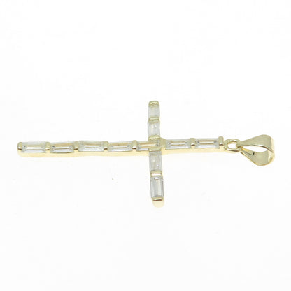 925 Sterling Silver Gold Plated Baguette-Cut C Z Cross Pendant