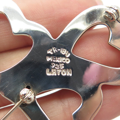 925 Sterling Silver 2-Tone Vintage Mexico Laton Heart Handcrafted Pin Brooch