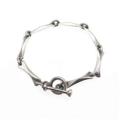 925 Sterling Silver Vintage Mexico Modernist Bar Link Bracelet 7.25"