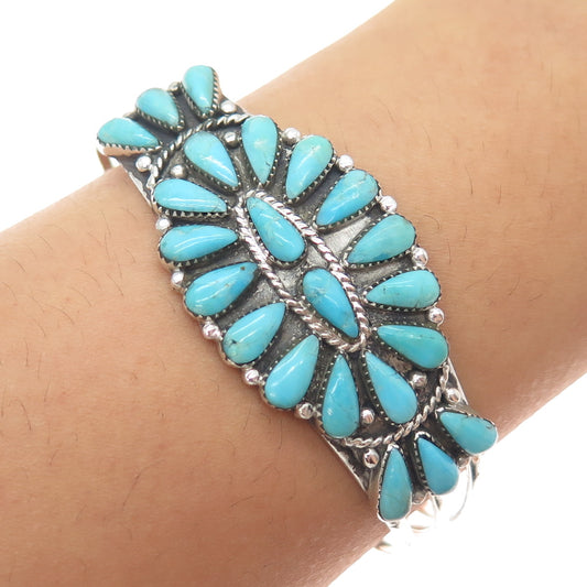 925 Sterling Silver Vintage Real Tyrone Turquoise Adjustable Cuff Bracelet 6"