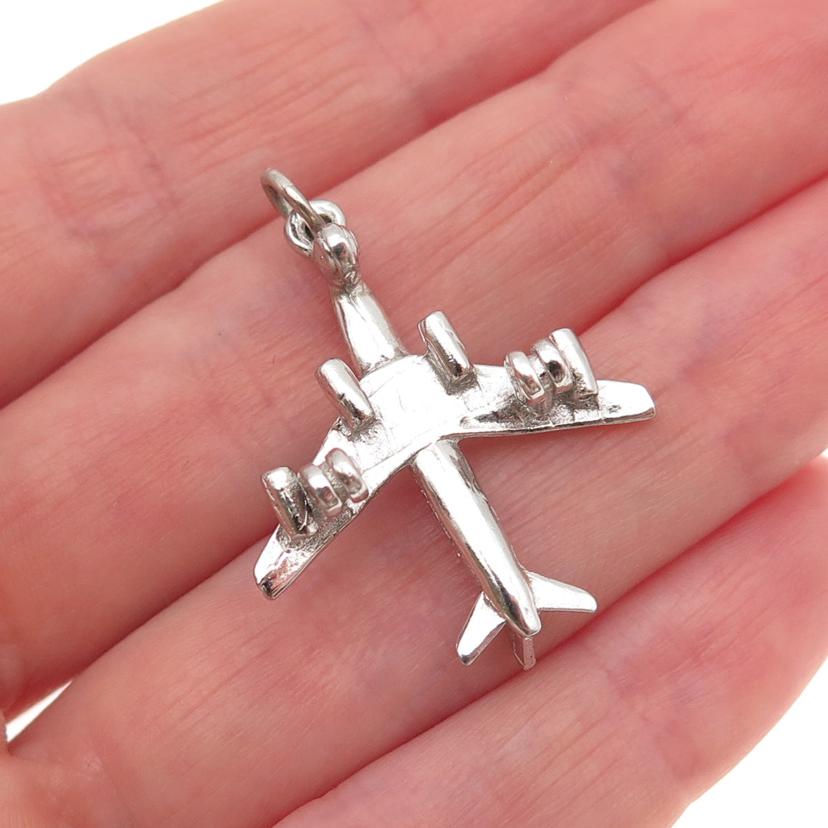 925 Sterling Silver Vintage Engraved Airplane 3D Charm Pendant
