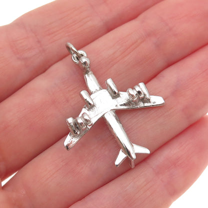 925 Sterling Silver Vintage Engraved Airplane 3D Charm Pendant