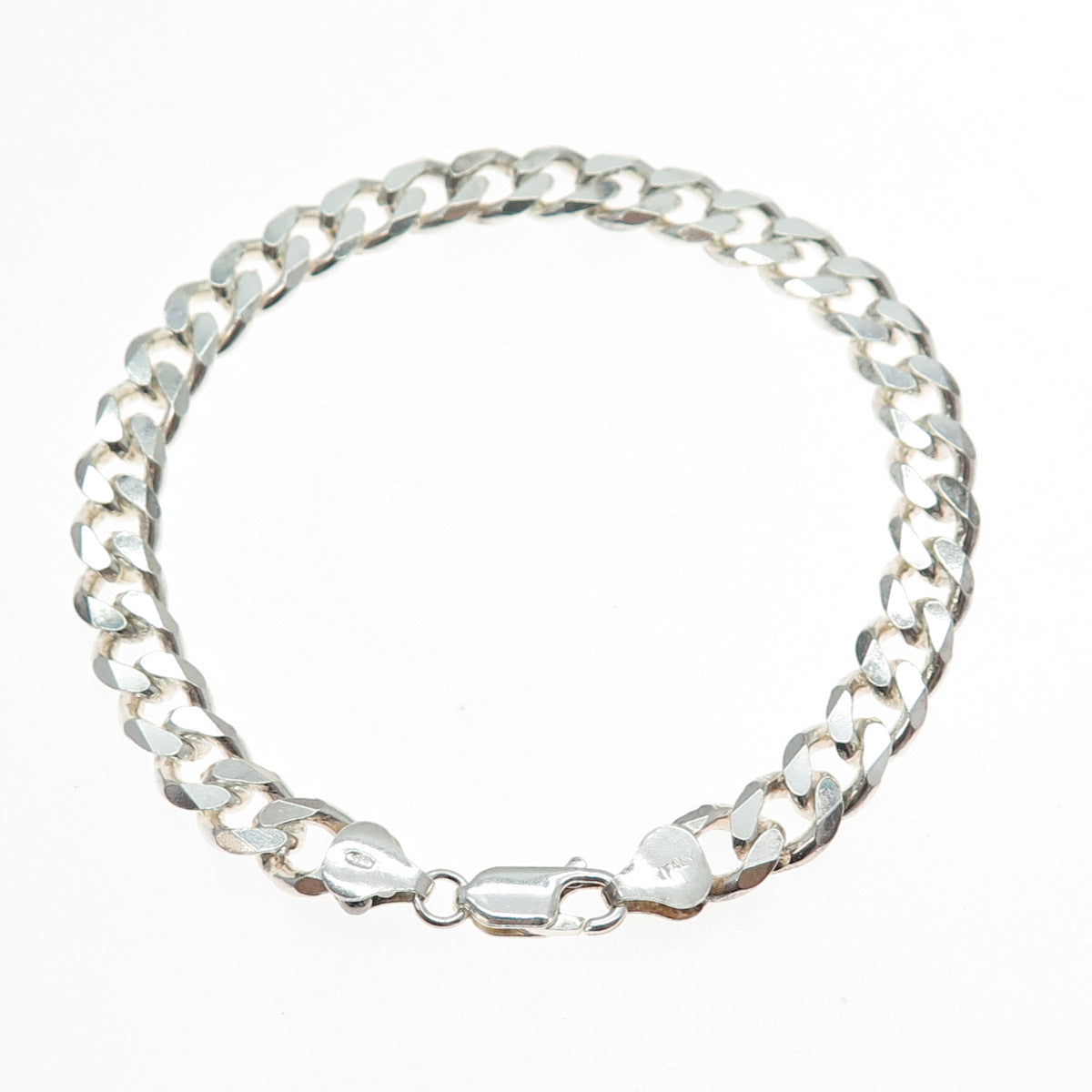 925 Sterling Silver Vintage Italy Curb Link Bracelet 8.5"