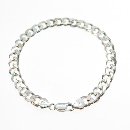 925 Sterling Silver Vintage Italy Curb Link Bracelet 8.5"