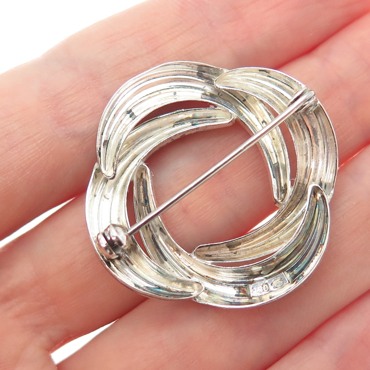 800 Silver Antique Art Deco Celtic Knot Oxidized Pin Brooch