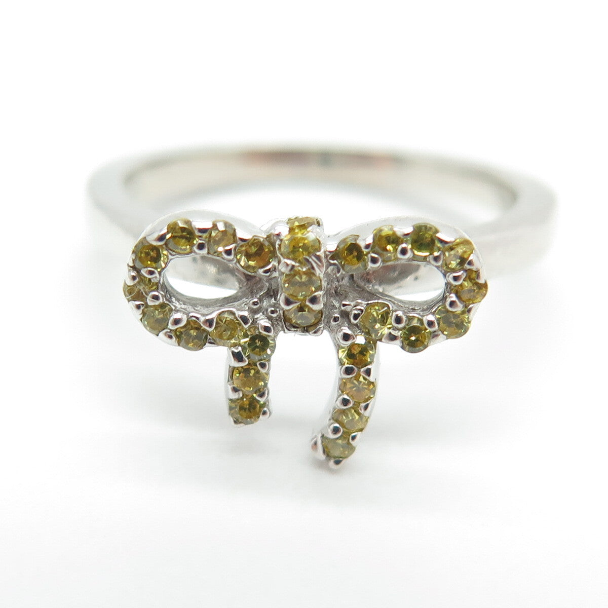 925 Sterling Silver Lemon Round-Cut Shaped C Z Bow Ring Size 5.75