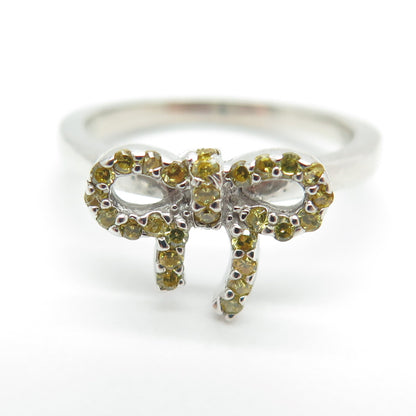 925 Sterling Silver Lemon Round-Cut Shaped C Z Bow Ring Size 5.75