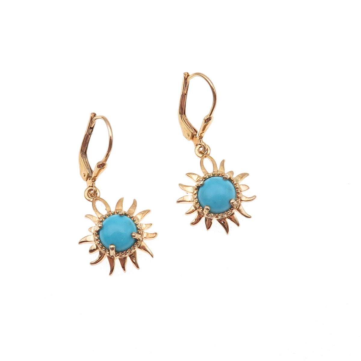 D'Joy Sterling Silver Gold Plated Real Sleeping Beauty Turquoise Sun Earrings