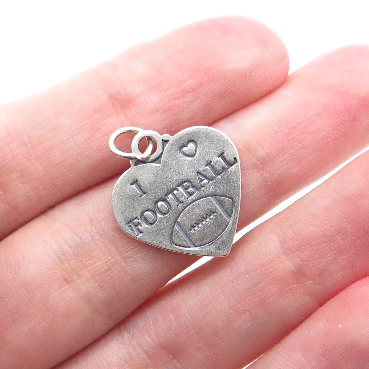 925 Sterling Silver Vintage I Love Football Heart Tag Minimalist Charm Pendant